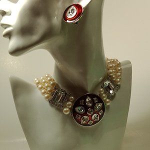 Vintage YSL Goossens Enamel Necklace Earring Set